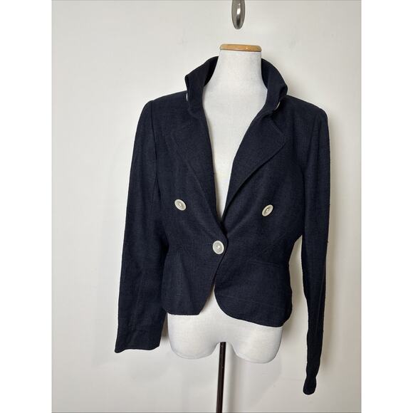 Valentino Spa Silk Cropped Blazer Size 12 Blue Woven Designer Tailored Twee - Picture 10 of 11